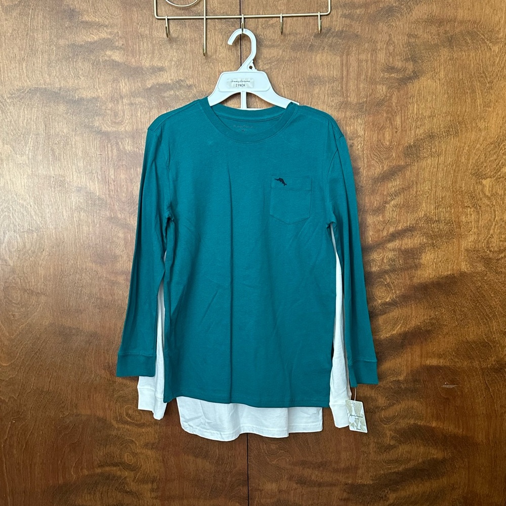 Tommy Bahama 2X Long Sleeve T-Shirt Set Boys XL 14 White & Teal Cotton Tees